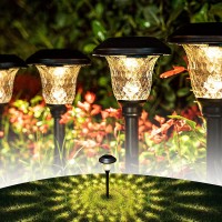 Gigalumi Solar Garden Lights 8 Pack, Super Bright Solar Pathway Lights, Glass Stainless Steel Solar Lights Outdoor Waterproof, Auto On/Off Solar Powered Landscape Lights For Yard, Walkway (Black).