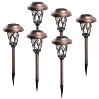 Gigalumi Solar Pathway Lights 6 Pack, Solar Lights Outdoor Garden, Bright Waterproof Metal Solar Yard Lights For Landscape, Lawn, Pathway, Yard, Walkway And Driveway (Cold White, Brown)