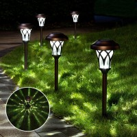 Gigalumi Solar Pathway Lights 6 Pack, Solar Lights Outdoor Garden, Bright Waterproof Metal Solar Yard Lights For Landscape, Lawn, Pathway, Yard, Walkway And Driveway (Cold White, Brown)