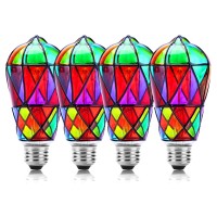 Kitmose 4 Pack Stained Glass Light Bulbs, Led Edison Light Bulb E26 3.5W Replacement Light Bulbs Tiffany Style For Bedroom Living Room Home Christmas Decoration