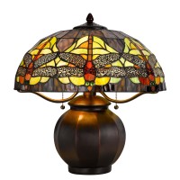 Table Lamp With Tiffany Shade And Metal Jar Base, Multicolor