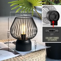 Qrf Battery Operated Lamp, Battery Powered Cordless Nightstand Lamp With Timer, Portable Metal Cage Night Light For Living Room Bedroom Dining Room Patio Hallway Entryway Indoors Outdoors