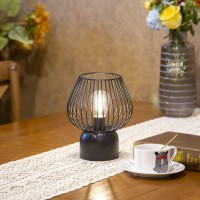 Qrf Battery Operated Lamp, Battery Powered Cordless Nightstand Lamp With Timer, Portable Metal Cage Night Light For Living Room Bedroom Dining Room Patio Hallway Entryway Indoors Outdoors