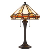 Table Lamp With Tiffany Style Shade And Resin Base, Multicolor