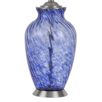 Table Lamp With Drum Shade And Glass Jar Base, White And Blue