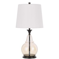 Table Lamp With Metal And Glass Jar Base, White And Bronze