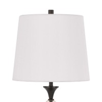 Table Lamp With Metal And Glass Jar Base, White And Bronze