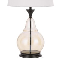 Table Lamp With Metal And Glass Jar Base, White And Bronze