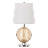 Table Lamp With Textured Glass Ball Accent, White And Chrome