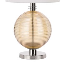 Table Lamp With Textured Glass Ball Accent, White And Chrome