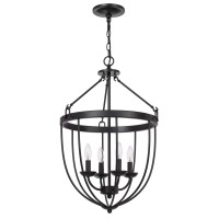 Chandelier With Metal Bird Cage Pendulum Design, Black