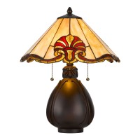 Table Lamp With Umbrella Tiffany Shade And Jar Base, Multicolor