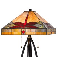 Table Lamp With Tiffany Shade And Dragonfly Accent, Multicolor