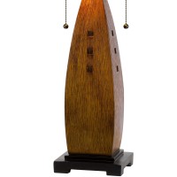 Table Lamp With Tiffany Shade And Faux Wood Appeal, Multicolor