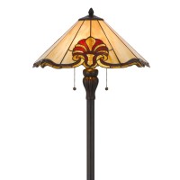 Floor Lamp With Tiffany Shade And Metal Base, Multicolor