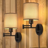 Caduke Wall Lamps Plug In Swing Arm Wall Sconce Set Of 2 With Light Brown Lampshade Modern Bedroom Wall Lights Fixtures Bedsi