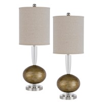 Revamp your interior with the introduction of this stylish Table Lamp available in a set of 2 Incorporated with crystal and resin ball accent metal base it is wrapped with a beige tone hardback linen shade