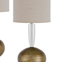 Revamp your interior with the introduction of this stylish Table Lamp available in a set of 2 Incorporated with crystal and resin ball accent metal base it is wrapped with a beige tone hardback linen shade