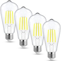 Vintage Edison Bulbs,Light Bulbs 60 Watt,7W 800Lms,E26 Led Bulb 60 Watt Equivalent,Dimmable Led Light Blubs,Warm White 2700K,90+ Cri,St64 Antique Led Filament Bulbs,E26 Base,Clear Glass,Pack Of 4