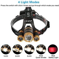 Cosoos 2 Led Headlamp Rechargeable, Bright Headlamp Flashlight, 2500 Lumen, Zoomable 4-Mode Waterproof Head Lamp For Adults, Hard Hat, Outdoor Hiking, Hunting, Camping Gear Essentials