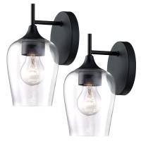 Hamilyeah Black Wall Sconces Set Of Two Farmhouse Sconces Wall Lighting Hardwired Bathroom Vanity Lighting With Clear Champagn