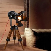 Industrial Vintage Tripod Camera Table Lamps For Living Room Bedroom, Searchlight Standing Reading Lamp, Metal Wood Nautical Spotlight Lights For Studio, Study Room And Office (Style 2)