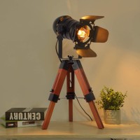 Industrial Vintage Tripod Camera Table Lamps For Living Room Bedroom, Searchlight Standing Reading Lamp, Metal Wood Nautical Spotlight Lights For Studio, Study Room And Office (Style 2)