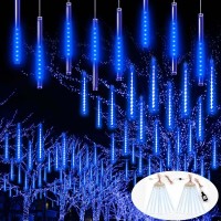 Yiqu 2Pack Extendable Christmas Lights Outdoor 16 Tubes 384 Led Meteor Shower Rain Lights Led Falling Icicle Lights Perfect For