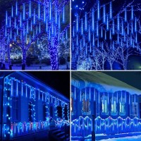 Yiqu 2Pack Extendable Christmas Lights Outdoor 16 Tubes 384 Led Meteor Shower Rain Lights Led Falling Icicle Lights Perfect For