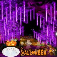 Yiqu Purple 2Pack Extendable Meteor Shower Halloween Lights For Outdoor 16 Tubes 384 Leds Plug In String Lights For Halloween