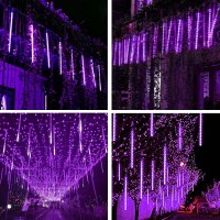 Yiqu Purple 2Pack Extendable Meteor Shower Halloween Lights For Outdoor 16 Tubes 384 Leds Plug In String Lights For Halloween