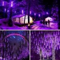 Yiqu Purple 2Pack Extendable Meteor Shower Halloween Lights For Outdoor 16 Tubes 384 Leds Plug In String Lights For Halloween