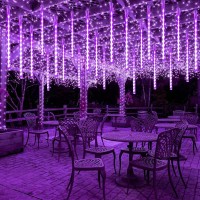 Yiqu Purple 2Pack Extendable Meteor Shower Halloween Lights For Outdoor 16 Tubes 384 Leds Plug In String Lights For Halloween