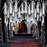 2Pack Meteor Shower Christmas Lights Outdoor Decorations Extendable Outdoor Tree Lights Waterproof 16 Tubes 384 Leds Falling R