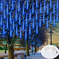 2-Pack Extendable Meteor Shower Christmas Lights Outdoor, Waterproof 16 Tubes 384 Leds Outdoor Tree Lights For Christmas Decorations Outdoor Backyard Decor Garden Patio Xmas Decoration (Blue)