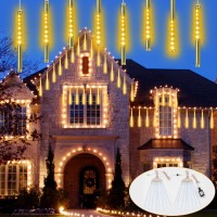 Yiqu 2Pack Extendable Christmas Lights Outdoor 16 Tubes 384 Led Meteor Shower Rain Lights Led Falling Icicle Lights Perfect For