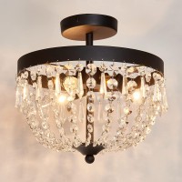 Cvkash 3-Light Semi Flush Mount Ceiling Light Black Antique Modern Crystal Chandelier Fixture Ceiling Lighting For Closet Bedroom Hallway Kitchen Dining Room Bathroom