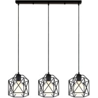 Uimimiu Industrial Retro Style Chandelier 3 Head Vintage Metal Cage Pendant Light E27 Ceiling Hanging Light Fixture Geometric Lampshade Design For Bedroom Dining Room Living Room