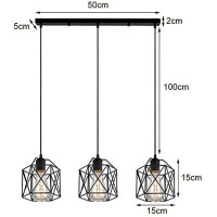 Uimimiu Industrial Retro Style Chandelier 3 Head Vintage Metal Cage Pendant Light E27 Ceiling Hanging Light Fixture Geometric Lampshade Design For Bedroom Dining Room Living Room