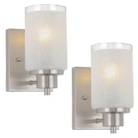 Eidonta 2 Pack Bath Vanity Light Fixture Modern Indoor Wall Scone Lighting White Linen Frosted Glass Shades With Brush Nickle F