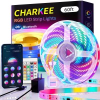 Charkee 60Ft Led Strip Lights, Bluetooth Led Lights With App Control, 22 Scenes And Music Sync Led Lights For Bedroom, Living Room, Kitchen, Party, Rgb Led Strip Lights, Etl Listed Adapter