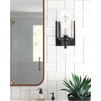 Eidonta 2Pack Bath Vanity Light Fixtures Wall Sconces Modern Indoor Bathroom Wall Lights With Seeded Glass Black Wall Light F