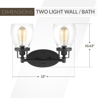 Generation Lighting 2-Light 15-Inch Belton Bathroom Wall Lamp (Midnight Black) Vanity Light For Bathroom Mirror, Hallway & Bedroom Decor | Classic Bathroom Accessory