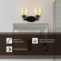 Generation Lighting 2-Light 15-Inch Belton Bathroom Wall Lamp (Midnight Black) Vanity Light For Bathroom Mirror, Hallway & Bedroom Decor | Classic Bathroom Accessory