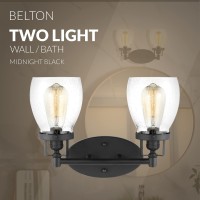 Generation Lighting 2-Light 15-Inch Belton Bathroom Wall Lamp (Midnight Black) Vanity Light For Bathroom Mirror, Hallway & Bedroom Decor | Classic Bathroom Accessory