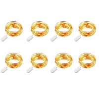 Vookry 8 Pack 30 Led Fairy Lights Battery Operated String Lights10 Ft Orange Waterproof Silver Wire Firefly Starry Moon Lights