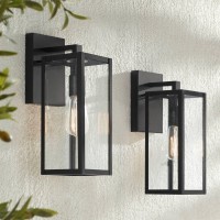 John Timberland Titan Modern Industrial Outdoor Wall Lights Fixtures Set Of 2 Mystic Black Metal Damp Rated 14