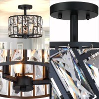 Mexo Farmhouse Crystal Round Semi Flush Mount Close To Ceiling Light Fixture Drum Shade 3Lt Ceiling Lamp For Kitchen Island Din