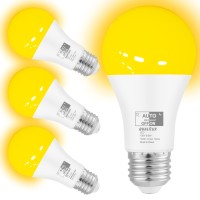 Qualilux Dusk To Dawn Bug Light Bulbs Outdoor, 1900K Amber Yellow, 600 Lumen, Led 9.5W, A19 E26, 4-Pack, Hq-H018