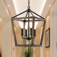 4 Lights Farmhouse Kitchen Island Lighting,Dining Room Black Wood Chandelier,Rustic Lantern Pendant Lighting For Hallway Foyer Entryway.E12 Bulb,12.6